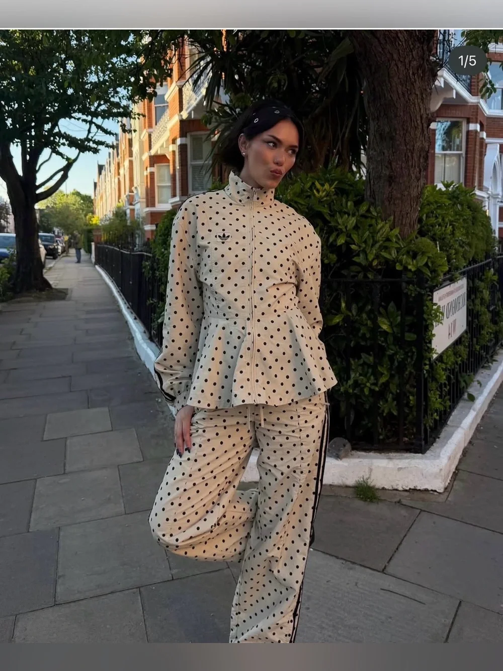 adidas Originals x ASOS regular fit polka dot track jacket in stone Size Small - Picture 2 of 11